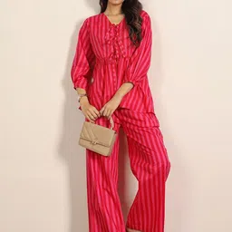 KAORI BY SHREYA AGARWAL Pure Cotton Striped Top With Trouser Co-Ords-picture-11