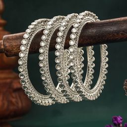 Jazz and Sizzle Set Of 4 Silver Plated Kundan Studded Bangles-image-22