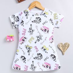YK X Minute Mirth Girls PowerPuff Girls Pure Cotton Printed A-Line Dress-image-83