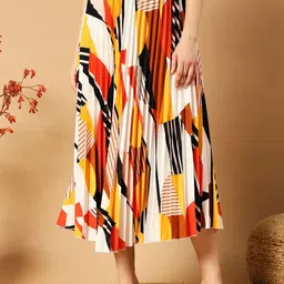ZWERLON Women Printed Pleated A-Line Midi Skirt-image-47