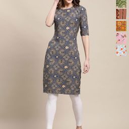 7Threads Selection Of 6 Geometric Printed Round Neck Straight Kurtas-image-73