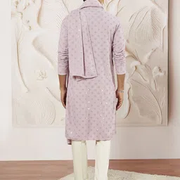 VASTRAMAY Men Embroidered Regular Sequinned Kurta with Pyjamas & With Dupatta image 3