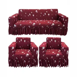 GIFTS ISLAND Maroon & Lavender Printed Polyester 3 Piece Sofa Cover With Arms-image-48