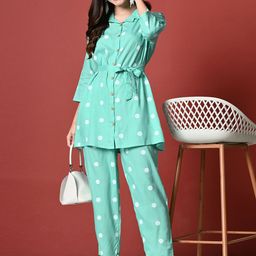 ao services Printed Shirt Collar Tunic With Trousers Co-Ords-image-88