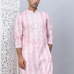 Jompers Men Geometric Checked Thread Work Anarkali Kurta-5