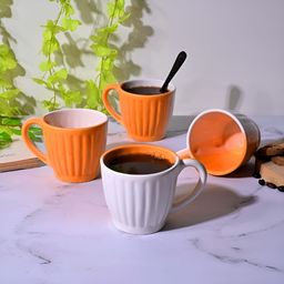 Storepedia Yellow & White Handcrafted Textured Ceramic Glossy Cups Set of Cups and Mugs-8