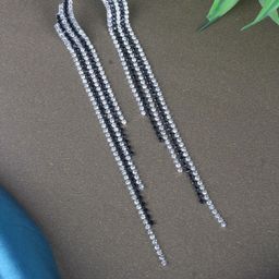 StyleCast Silver-Plated Rhinestone Studded Contemporary Tasselled Drop Earrings-image-54