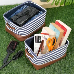 Myntra Elegant Homes White & Grey 2 Pieces Striped Reusable Multi-Utility Organisers-15