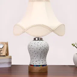 Aura Off White & Blue Printed Glass Frustum Shaped Table Lamp-25