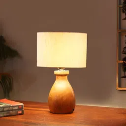 Aura Off White Wooden Cylindrical Shaped Table Lamp-12