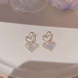KRENOZ Gold Plated Crystal Studded Heart Shaped Drop Earrings-50