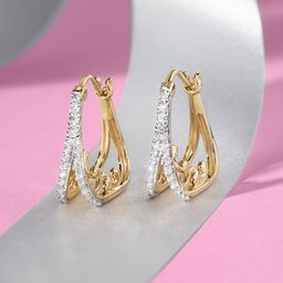 Mia by Tanishq Art Deco Women 14 KT Gold & Diamond Hoop Earrings - 4.63g-image-2