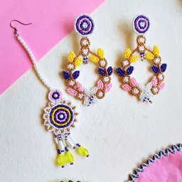 Sangria Purple Gold-Plated Artificial Beaded Boho Bridal Tasseled Jewellery Set-41