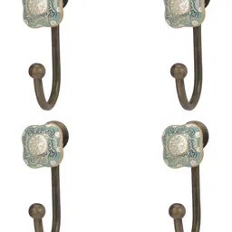 IndianShelf Blue & Gold Toned 4 Piece Printed Ceramic Wall Hooks-picture-46