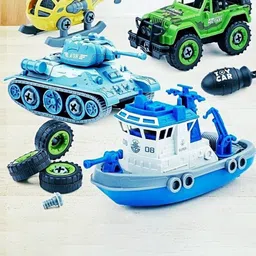 PIPALIYA Kids Pack Of 4 Diy Military Army Foldable Vehicles Toy With Screwdriver-56