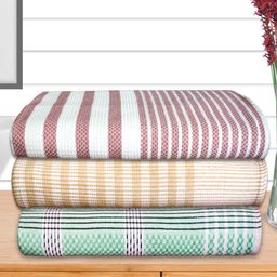 Athom Living Maroon & Green 3 Pieces Striped Cotton 210 GSM Bath Towels-image-94