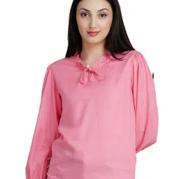 Kiarabel Retail Tie-Up Neck Bishop Sleeves Liva Top-image-61