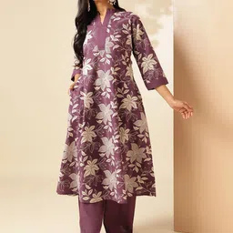 KALINI Women Floral Printed Cotton Kurta with Palazzo-51