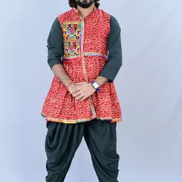 AGLARE Men Bandhani Printed Regular Mirror Work Kurta with Dhoti Pants image 1