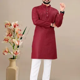 SHIVGARMENT Men Solid Straight Kurta (Maroon)-image-85