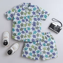 The Magic Wand Boys Printed Band Collar Pure Cotton Shirt With Shorts-image-68