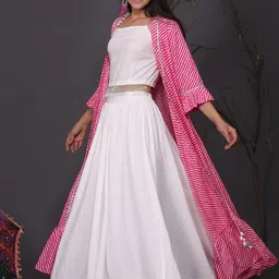 KYETH Sleeveless Sleeve Cropped Top With Skirt & Shrug Co-Ords-10