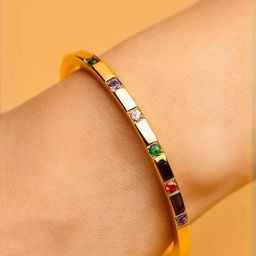RaasRani Women Cubic Zirconia Gold-Plated Cuff Bracelet-image-94