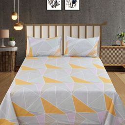 BELVOSTUM Yellow & Pink Geometric 250 TC King Bedsheet with 2 Pillow Covers-image-96