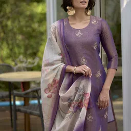 SHREE LAXMINARAYAN EXPORT Floral Embroidered Straight Kurta With Trouser & Dupatta image 2