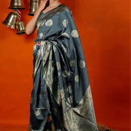 Subham Women Woven Design Zari Banarasi Saree With Blouse Piece-image-68