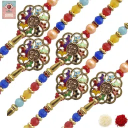 MEIRA JEWELLERY Set Of 5 Rakhi With Roli Chawal & Greetings Card Set-image-43