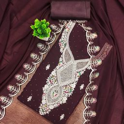HERE&NOW Embroidered Thread Work Silk Georgette Unstitched Dress Material-image-4