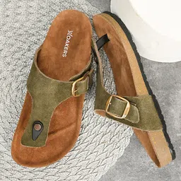 Woakers Men Green Leather Comfort Sandals with Buckle-image-5