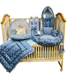 Fareto Infants Grey & White Printed Cotton Baby Bed Set-3