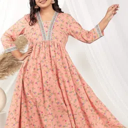 Aramya Floral Printed V-Neck Empire Pure Cotton Anarkali Kurta-picture-17