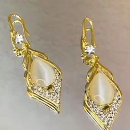 Celestria Korean Artificial Stones Studded Leaf Shaped Drop Earrings-5
