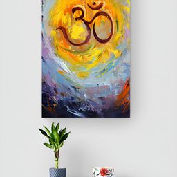 Tushaco Handicrafts Yellow & Navy Blue Om Spritual Symbol Canvas Wall Art-image-63