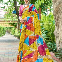Panzora Geometric Printed Pure Cotton Bagru Saree-4