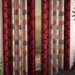 BELLA TRUE 2 Pieces Maroon Floral Printed Long Door Curtains-image-83