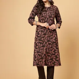 Pistaa Floral Printed Mandarin Collar Cotton A-Line Kurta-picture-21