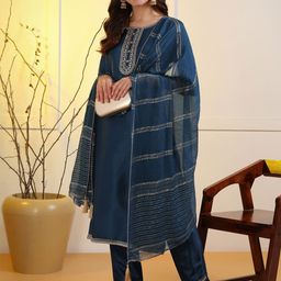 Moda Rapido Women Ethnic Motifs Embroidered Regular Thread Work Kurta with Trousers & With Dupatta-picture-25