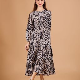 CORSICA Women Animal Printed Puff Sleeve Midi Fit & Flare Dress-image-57