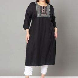 Sztori Plus Size Floral Yoke Design Sequinned Straight Kurta-29