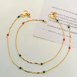 ABDESIGNS Enchanting Gold-Plated Stones Studded and Beaded Anklet-34