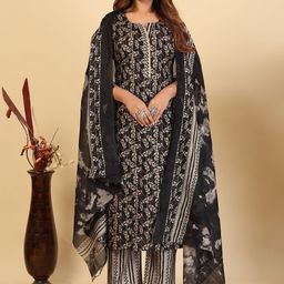 Larqi Women Floral Printed Regular Pure Cotton Kurta with Trousers & Dupatta-51