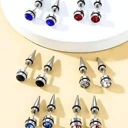 The Roadster Lifestyle Co Men Set Of 6 Stainless Steel Artificial Stones Studded Studs-8