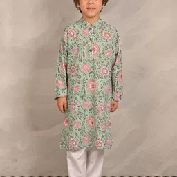 Anthrilo Boys Floral Printed Regular Pure Cotton Kurta with Pyjamas-52