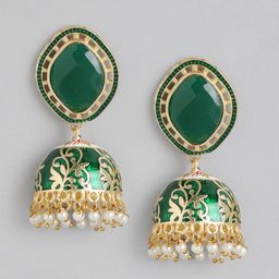 Anouk Gold Plated Beaded Dome Shaped Meenakari Jhumkas Earrings-37