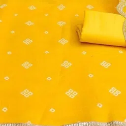 KALINI Yellow Chanderi Cotton Digital Print With Coding Work Unstitched Dress Material image 3