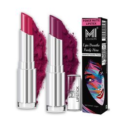 MI FASHION Set Of 2 Creamy Matte Lipstick - 3.5 g Each - Deep Magenta & Palatinate Purple-12